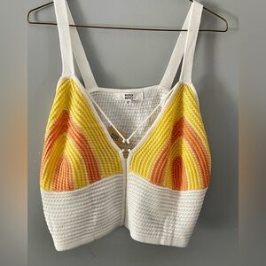 Madden NYC Womens Crochet Crop Top White Yellow Size 4X NWT